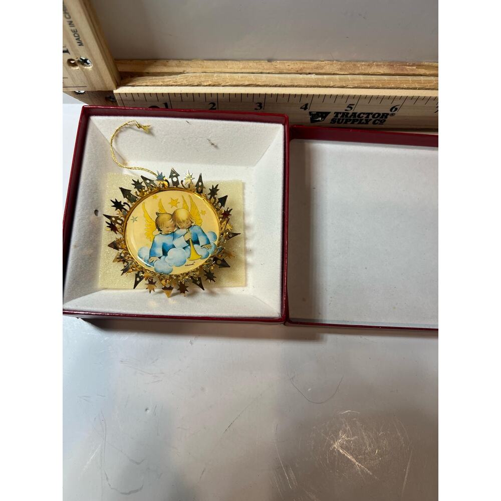 Vintage Angel Ornament Gold Star Frame Christmas Collectible Holiday Decor